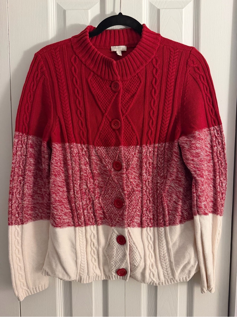 Talbots | Colorblock Cable Knit Button-Front Cardigan Sweater | Medium | EUC